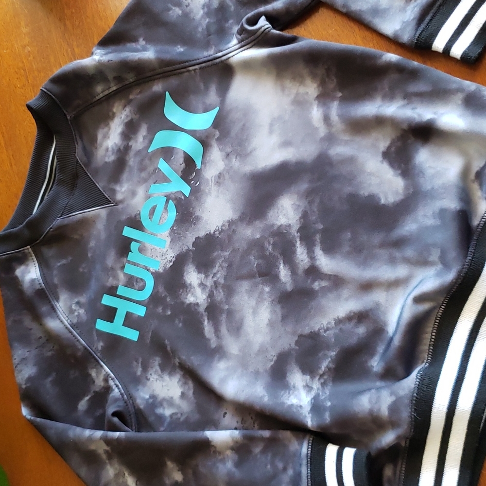 HURLEY black tie dye sweater Sweatshirt teal logo kid sz 6